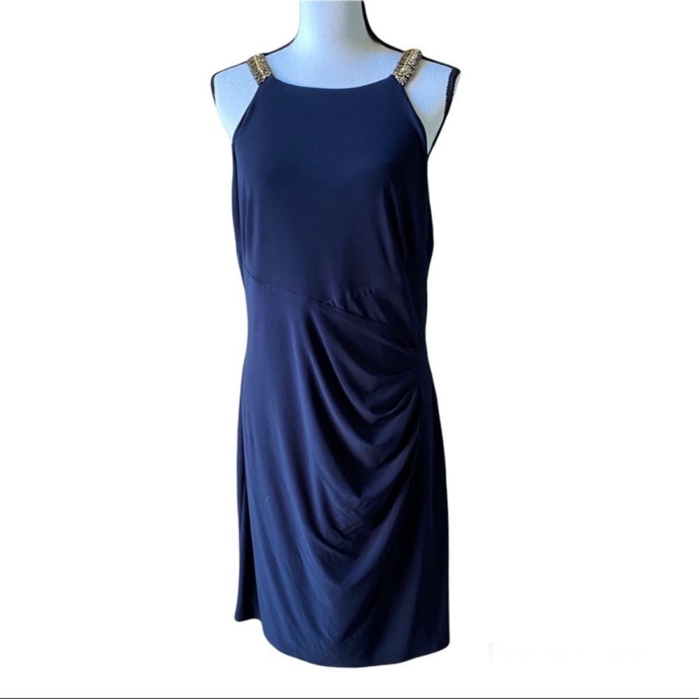 Lauren Ralph Lauren Navy Beaded Cocktail Dress Size 16